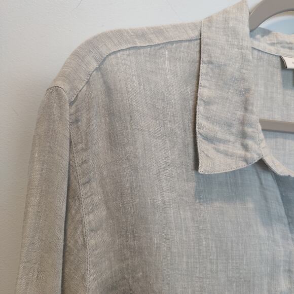 J. Jill Love Linen Sz L Petite Grey 100% Linen Long Sleeve Button Front Shirt - Picture 2 of 5
